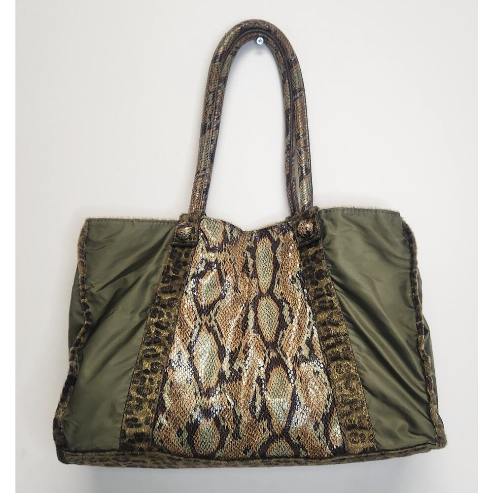 FALCHI BY CARLOS FALCHI Womens Green Snakeskin Leather/Fur Tote Handbag